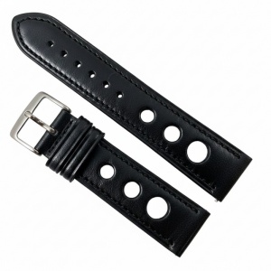 Curea Ceas „Rally Race” WZ1992 – Piele Naturală Neagră, Design Perforat (18mm - 24mm)
