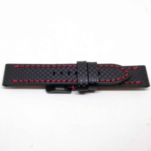 Curea Ceas „Stealth Carbon” H-CARBONR – Piele Naturală cu Imprimeu Carbon & Cusătură Roșie (22mm - 24mm) - Img 2