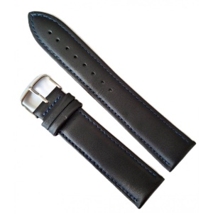 Curea Ceas din Piele Naturală Neagră, cu Cusătură Albastră 20mm 22mm