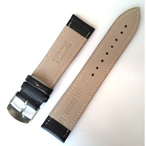 Curea Ceas din Piele Naturală Neagră, cu Cusătură Orange 20mm 22mm - Img 3