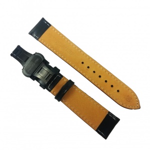 Curea ceas din piele neagra cu cusatura alba + Deployant negru 14mm 16mm 18mm 20mm 22mm 24mm - Img 2