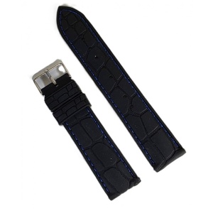 Curea Ceas din Silicon Premium – Neagră cu Cusătură Albastră (20mm, 22mm, 24mm)