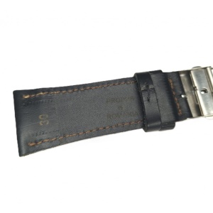 Curea Ceas Neagră 30mm – Cusătură Crem & Cataramă Deployant - Img 3