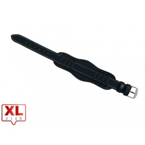 Curea Ceas Neagra Cusatura Alba Handmade Piele naturala 18mm