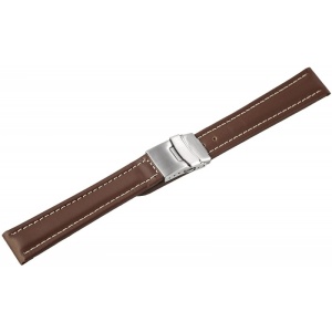 Curea Ceas Piele Naturala Maro Deployant Cusatura Alba 16mm - 24mm 8162702000 - Img 2