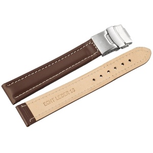 Curea Ceas Piele Naturala Maro Deployant Cusatura Alba 16mm - 24mm 8162702000 - Img 4