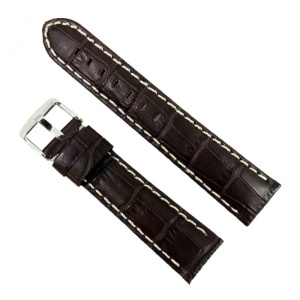 Curea Ceas Piele Naturala Maro Inchis Imprimeu Crocodil Cusatura Alba 20 mm WZ2162 - Img 1