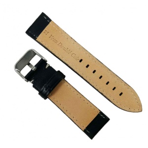 Curea Ceas Piele Naturala Neagra Cusatura Alba 22mm WZ2198 - Img 2