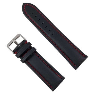 Curea Ceas Piele Naturală Neagră Cusătură Roșie 24mm WZ2362