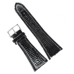 Curea Ceas Premium 30mm – Piele Neagră Lucioasă cu Cataramă Aurie