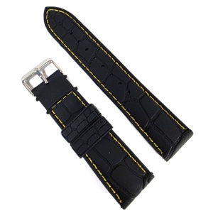 Curea Ceas Silicon Premium – Neagră cu Cusătură Galbena (20mm, 22mm, 24mm)