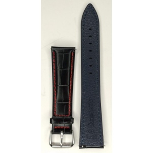 Curea Ceas XL din Piele Naturală Neagră, Dublu Strat cu Interior Negru și Cusătură Roșie Contrastantă (18mm - 22mm) - Img 3
