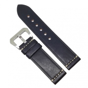 Curea de ceas Bleumarin din piele naturala, cusatura Alba - 24mm - WZ4015 - Img 1