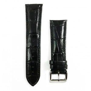 Curea de Ceas din Piele de Vițel – Neagră Lucioasă – Imprimeu Crocodil – 24/20 mm – Cataramă Argintie – WZ3389 - Img 4