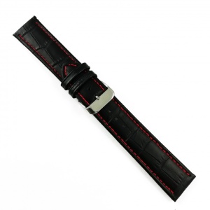 Curea de ceas Neagra din piele naturala cu cusatura rosie - 16mm, 22mm, 24mm - WZ3418 - Img 3