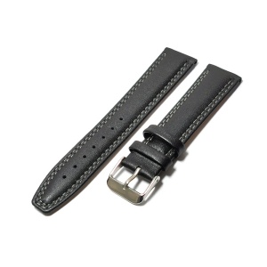 Curea de ceas Neagra din piele naturala cu dubla cusatura Alba 20mm 22mm GR268 - Img 4
