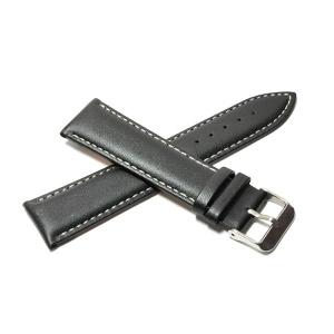 Curea de ceas Neagra din piele naturala, cusatura alba - 22mm - GR6 - Img 2