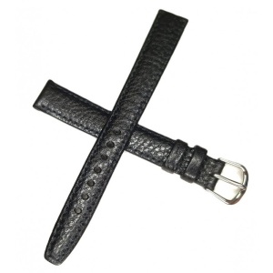 Curea de Ceas Piele Neagră Bizonată – 14/12 mm – Lungime XL – Cusătură Neagră – Cataramă Argintie - Img 2