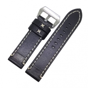 Curea de ceas Robusta din Piele Naturala - Culoare Neagra, cusatura Alba - 24mm - WZ4024 - Img 2