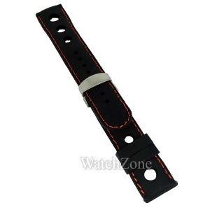 Curea Silicon cu Deployant Neagra Cusatura Orange 22mm WZ1584 - Img 2