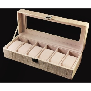 Cutie pentru 6 ceasuri din piele ecologica Neagra / Albastra / Maro / Crem CF-E24 - Img 4