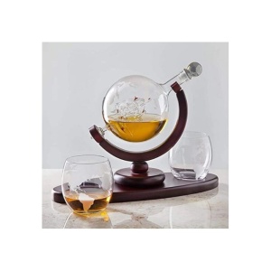 Set Decantor „World Traveler” – Glob Pământesc cu Corabie Interioară, 2 Pahare și Suport Rotativ - Img 4