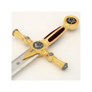 Spadă cu Simboluri Masonice – Ediție de Lux cu Catifea Roșie – Oțel de Toledo – 116 cm - Img 4