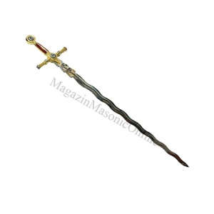 Spadă Flamboaiantă cu Simboluri Masonice – Oțel de Toledo – 116 cm