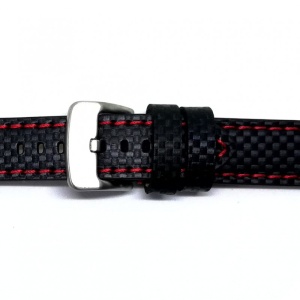 urea Piele Naturală Neagră cu Imprimeu Carbon – Cusătură Roșie – 22/24 mm - Img 3
