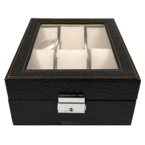 Caseta Ceasuri 6 Spatii Piele Ecologica Visinie / Neagra WZ179 - Img 2