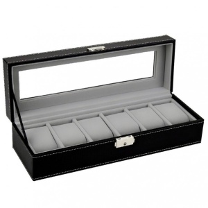 Caseta Depozitare Ceasuri PREMIUM 6 Spatii Piele Ecologica Neagra PREMIUM WZ2332 - Img 3