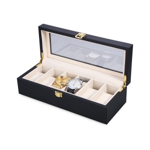 Caseta Depozitare Ceasuri PREMIUM Cu 6 Spatii Lemn Negru - SKW40N