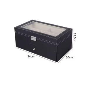 Casetă Depozitare Ochelari 12 Compartimente – 2 Niveluri – Piele Ecologică Neagră – Geam Sticlă - Img 7