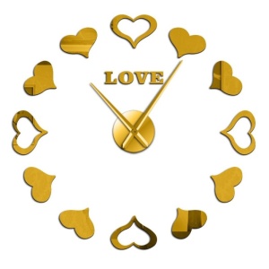 Ceas de perete 3D Auriu Love Hearts DIY WZ2447