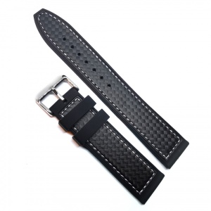 Curea Ceas „Carbon Tech” 4S15 – Silicon cu Textură Carbon și Cusătură Albă (20mm - 22mm)