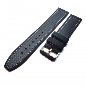 Curea Ceas „Carbon Tech” 4S15 – Silicon cu Textură Carbon și Cusătură Albă (20mm - 22mm) - Img 3