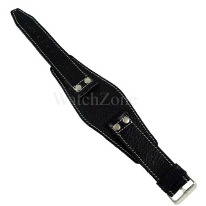 Curea ceas piele naturala neagra cusatura alba 24mm - Img 1