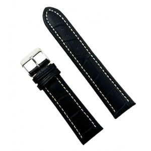 Curea Ceas Piele Naturala Neagra Cusatura Alba Imprimeu Crocodil WZ2209