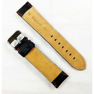 Curea Ceas Piele Naturala Neagra Cusatura Rosie Imprimeu Crocodil 18mm, 22mm WZ2263 - Img 2
