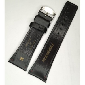 Curea ceas Piele Naturala Neagra Cusatura Rosie XL 30mm - Img 2