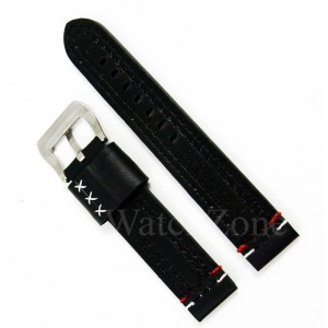 Curea ceas piele neagra cu dubla cusatura rosie + alba 20mm 22mm 24mm WZ926 - Img 2