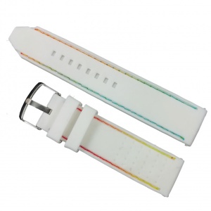 Curea Ceas Silicon Albă Cusătură Multicoloră 22mm | Design Vibrant | Cataramă Oțel