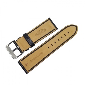 Curea de Ceas Chermond – Piele Neagră Bizonată – 24/22 mm – Grosime 4 mm – Cataramă Argintie - Img 2