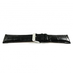 Curea de Ceas din Piele de Vițel – Neagră Lucioasă – Imprimeu Crocodil – 24/20 mm – Cataramă Argintie – WZ3389 - Img 3