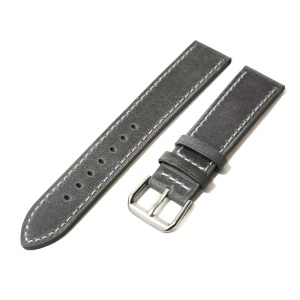 Curea de Ceas din Piele Naturală Gri – Finisaj Bizonat – Cusătură Albă – 18/20/22 mm - Img 4