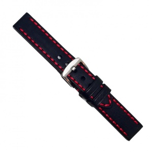 Curea de ceas din piele naturala neagra, cusatura rosie - 18mm, 20mm, 22mm, 24mm - C3031 - Img 3
