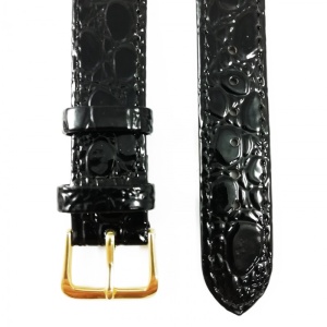Curea de ceas Neagra, lacuita, din piele naturala - 18mm, 20mm - WZ3412 - Img 2