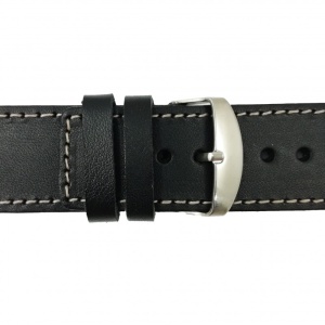 Curea de ceas Piele Naturala Neagra Cusatura Alba - Lungime XL 28mm - Img 2