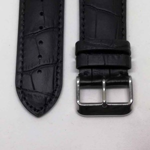 Curea de Ceas Piele Neagră – 22/24 mm – Lungime L (20 cm) – Cataramă Argintie – WZ3632 - Img 2