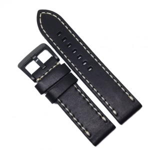 Curea de ceas Robusta din Piele Naturala - Culoare Neagra - Cusatura Alba - 24mm - WZ3978